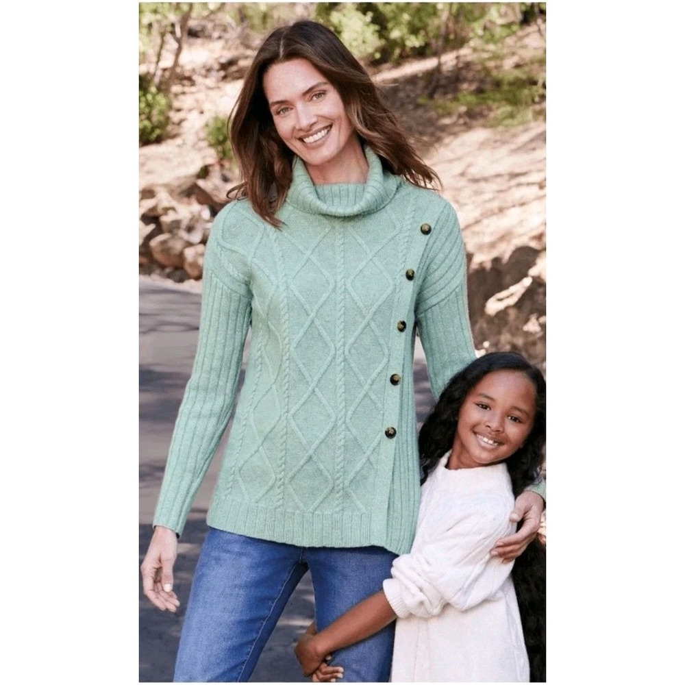 NWOT Soft Surroundings Women's Lt Green Cowl Neck Cable Knit Sweater Sz 2X